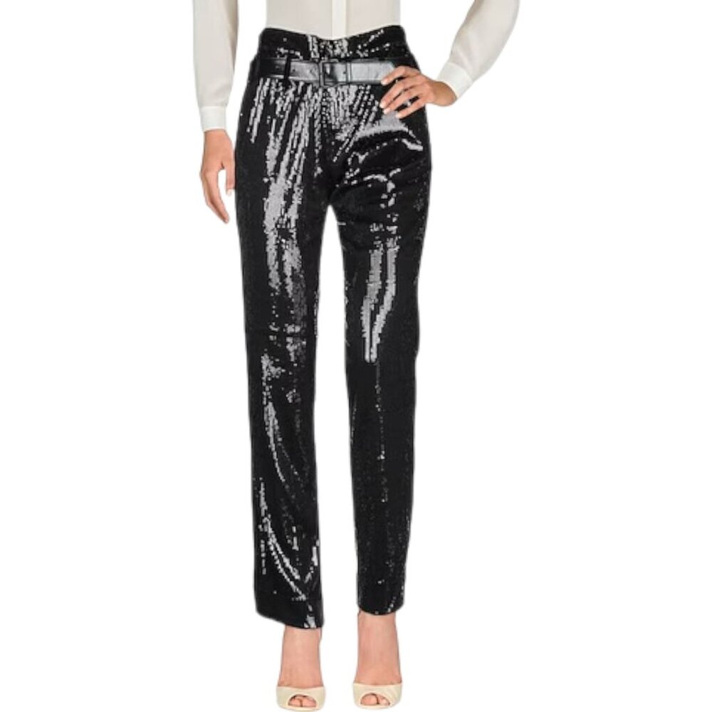 ​RtA Women's Black Sequin Straight-Leg Dress Pants with Belt Size XS NEW